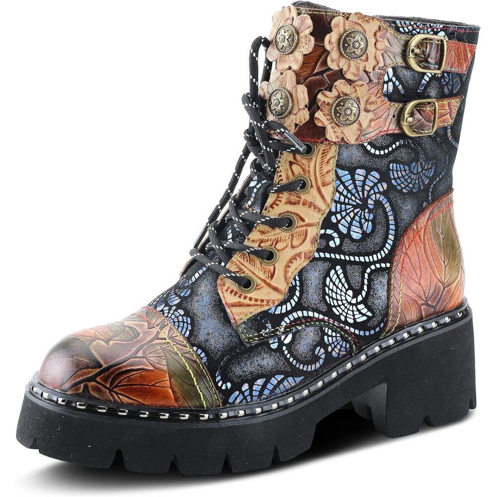L’Artiste by Spring Step Womens Limitless Leather Mid Calf Boot -- Tan Multi NEW